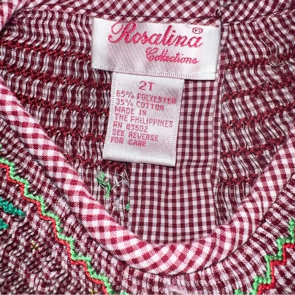 Rosalina collections Three Wise Men Magi Christmas Red Gingham Smocked Dress 2T - Picture 3 of 4